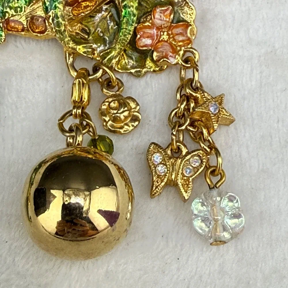 Vintage Kirks Folly Frog Prince Brooch Gold Tone Enamel Rhinestone Signed
